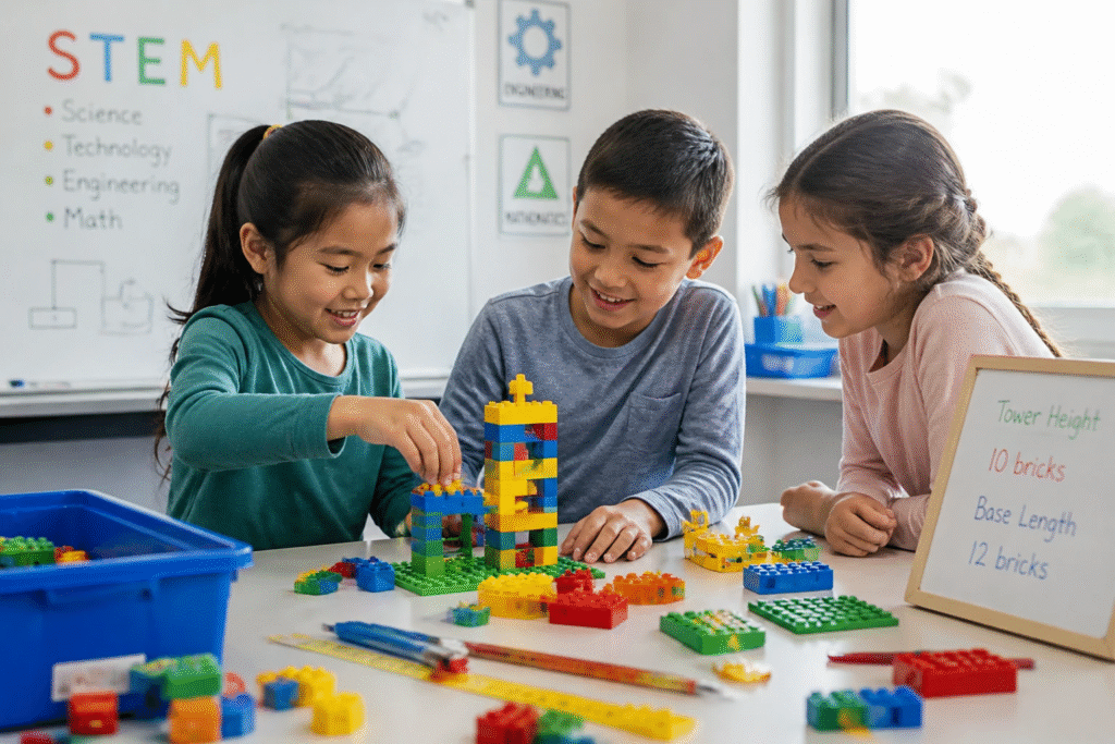 Child learning math through hands-on STEM activities and building projects