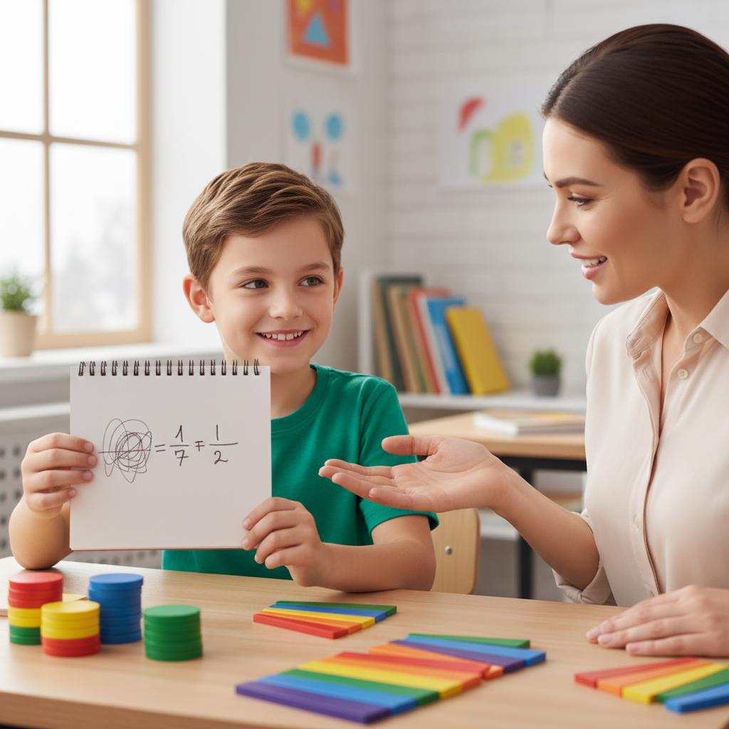 “Child smiling and feeling confident during a math tutoring session